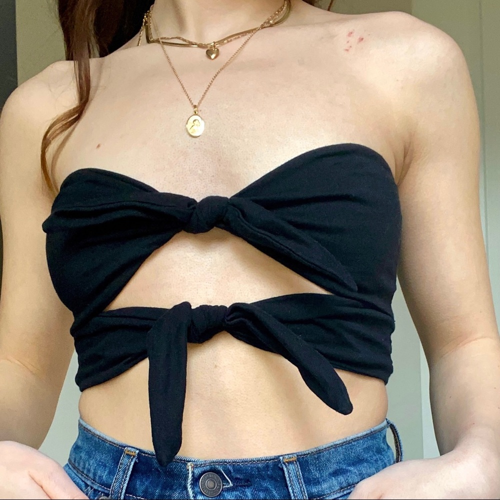 Aritzia Wilfred Daveney Black Bow Tube Top